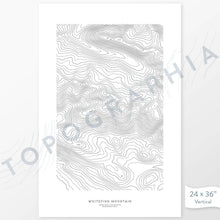Load image into Gallery viewer, Whitefish Mountain, Montana poster with topograpy contour lines in black on a white background. Customizable text makes it a great map art gift idea.