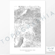 Load image into Gallery viewer, Yellowstone National Park poster with black and white contour lines to represent topography