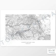 Load image into Gallery viewer, Map wall decor of Yosemite National Park with modern map art in black and white.