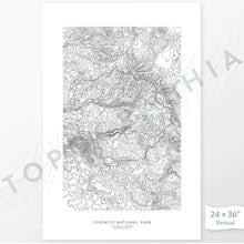 Load image into Gallery viewer, National Park print of Yosemite National Park with topography art.