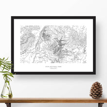 Load image into Gallery viewer, Zion National Park topographic map art poster with black frame.