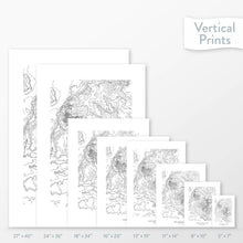 Load image into Gallery viewer, All sizes of Zion National Park topography vertical prints.