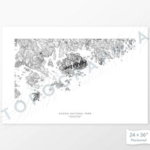 Load image into Gallery viewer, Map wall decor of Acadia National Park with modern map art in black and white.
