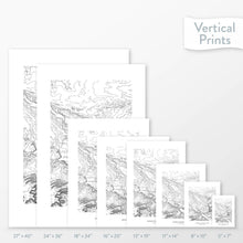 Load image into Gallery viewer, Decorative maps in many sizes of Arches National Park topography: 5x7, 8x10, 11x14, 16x20, 18x24, 24x36, and 27x40.
