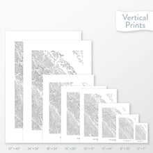 Load image into Gallery viewer, All sizes of Banff National Park topography vertical prints.
