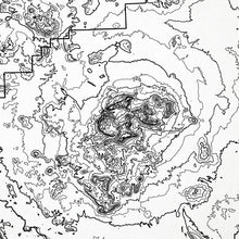Load image into Gallery viewer, Zoomed in view of Big Bend National Park poster with a topographic map.
