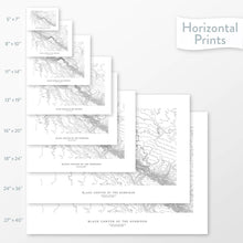 Load image into Gallery viewer, All sizes of horizontal prints for Black Canyon of the Gunnison National Park poster with topographic map.
