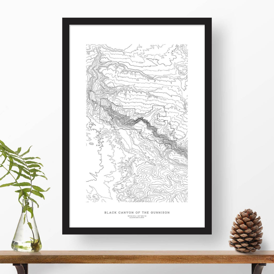 Topographic map of Black Canyon of the Gunnison National Park with a black frame.