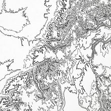 Load image into Gallery viewer, Close-up of contour lines that represent topography on the map poster of the Blue Mountains, Washington and Oregon.
