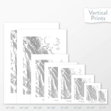 Load image into Gallery viewer, 6 sizes of Bob Marshall Wilderness, Montana poster that features a topographic map design.
