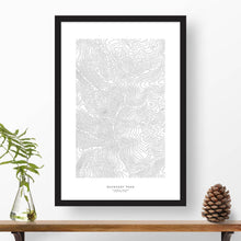 Load image into Gallery viewer, Boundary Peak, Nevada topographic map poster, 24 inches by 36 inches, in a vertical orientation, with a black solid wood ready-to-hang frame.

