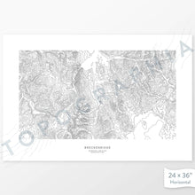 Load image into Gallery viewer, Horizontal custom topo map print of Breckenridge, Colorado. Contour lines show the steep slopes and topography of the area. Ski area map art.
