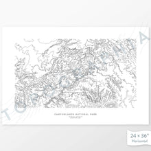 Load image into Gallery viewer, National Park print of Canyonlands with a topographic map. Black contour lines on a white background.
