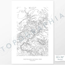 Load image into Gallery viewer, Vertical orientation Canyonlands National Park poster with topographic map design.
