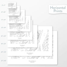 Load image into Gallery viewer, Mountain art print of The Catskills, New York with a topographic map. Black contour lines on a white background.
