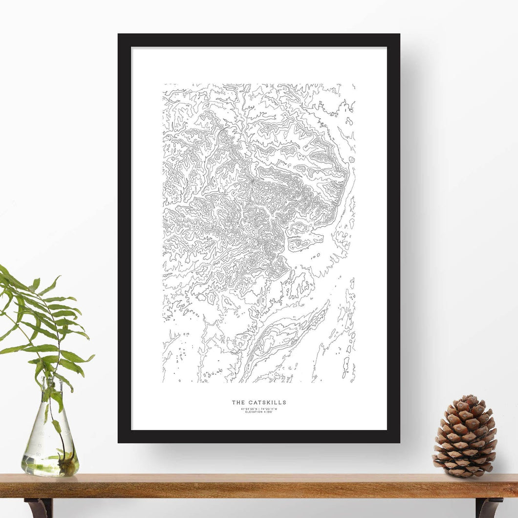 Framed print of The Catskill Mountains featuring a topographic map.