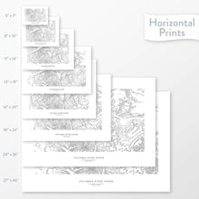 Load image into Gallery viewer, Topographic maps of Columbia River Gorge, Washington and Oregon in multiple sizes, available as posters, framed print, and canvas or framed canvas.
