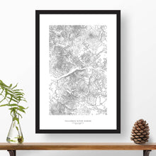 Load image into Gallery viewer, Framed poster print of the Columbia River Gorge in Washigton and Oregon featuring a topographic map.
