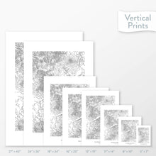 Load image into Gallery viewer, Topographic map art of the Columbia River Gorge in Washington and Oregon, available to buy as posters, framed posters, and wrapped canvas wall art. Sized at 5x7, 8x10, 11x14, 16x20, 18x24, 24x36, and 27x40 inches.
