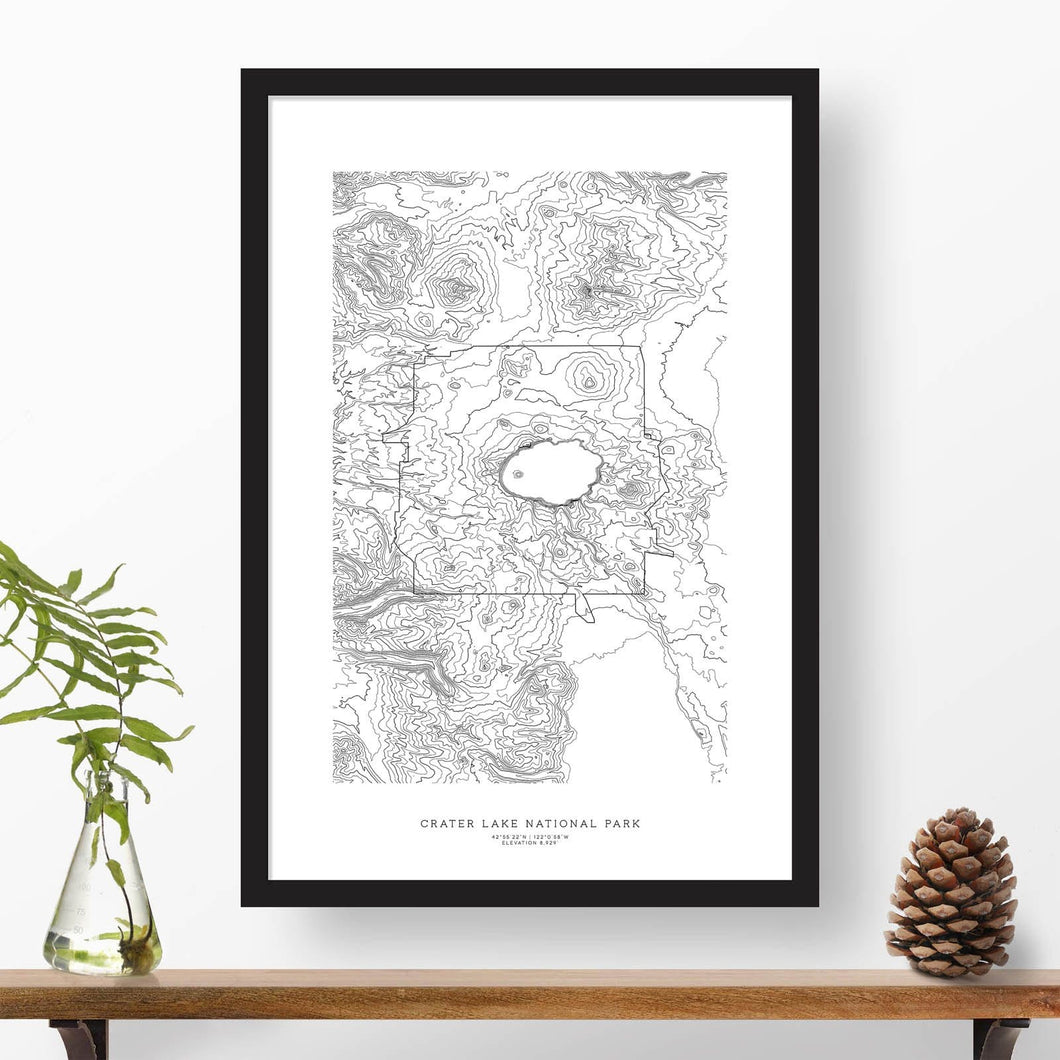 Topographic map of Mount Shasta with a black frame.