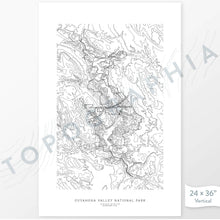 Load image into Gallery viewer, Cuyahoga Valley National Park poster with black and white contour lines to represent topography
