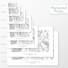 Load image into Gallery viewer, Decorative maps in many sizes of Death Valley National Park topography: 5x7, 8x10, 11x14, 16x20, 18x24, 24x36, and 27x40.
