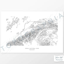 Load image into Gallery viewer, Map wall decor of Denali National Park with modern map art in black and white.
