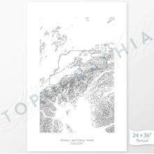 Load image into Gallery viewer, National Park print of Denali with topography art.
