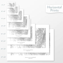 Load image into Gallery viewer, Adventure art of Eagle Cap Wilderness. Map wall decor is available in multiple sizes: 5x7, 8x10, 11x14, 16x20, 18x24, 24x36, and 27x40.
