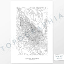 Load image into Gallery viewer, Eagle Cap Wilderness, Oregon poster with topograpy contour lines in black on a white background. Customizable text makes it a great map art gift idea.

