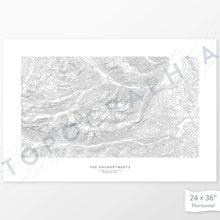 Load image into Gallery viewer, Horizontal custom topo map print of the Enchantments, Washington. Contour lines show the mountain topography of the area. Mountain elevation artwork
