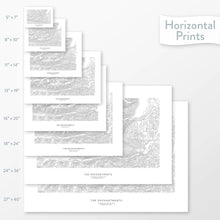 Load image into Gallery viewer, Mountain art of the Washington Enchantments. Map wall decor is available in multiple sizes: 5x7, 8x10, 11x14, 16x20, 18x24, 24x36, and 27x40.
