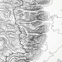 Load image into Gallery viewer, Close-up of contour lines that represent Grand Teton National Park topography on the map poster.
