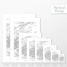 Load image into Gallery viewer, Side-by-side comparison of 8 dimension options for adventure travel art. Prints are decorative topographic maps of Great Smoky Mountains National Park.
