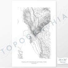 Load image into Gallery viewer, National Park print of Guadalupe Mountains with topography art.
