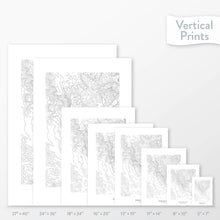 Load image into Gallery viewer, All sizes of Guadalupe Peak, Texas topography vertical prints.

