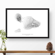 Load image into Gallery viewer, Haleakala National Park topographic map art poster with black frame.
