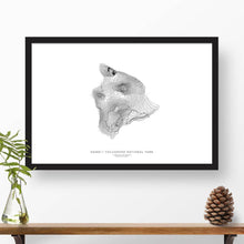 Load image into Gallery viewer, Framed black and white print of Hawai&#39;i Volcanoes National Park with topography art.
