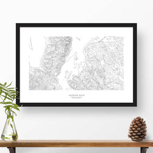 Load image into Gallery viewer, Framed black and white print of Jackson Hole, Wyoming  topography art. Text can be added to create a custom map poster as a travel gift.
