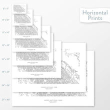 Load image into Gallery viewer, National park art of Jasper. Map wall decor is available in multiple sizes: 5x7, 8x10, 11x14, 16x20, 18x24, 24x36, and 27x40.
