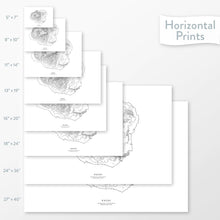 Load image into Gallery viewer, Topographic map art of Kauai, Hawaii. Map wall decor is available in multiple sizes: 5x7, 8x10, 11x14, 16x20, 18x24, 24x36, and 27x40.
