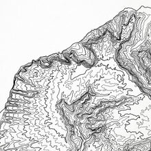 Load image into Gallery viewer, Close look at Kauai&#39;s topographic map art. Clean lines give it a modern and minimalist style.
