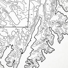 Load image into Gallery viewer, Close look at Kenai Fjords National Park&#39;s topographic map art. Clean lines give it a modern and minimalist style.
