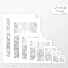 Load image into Gallery viewer, All sizes of Lake Louise, Banff, Alberta, Canada topography vertical prints.
