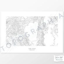 Load image into Gallery viewer, Horizontal Lake Tahoe, California poster with topography.
