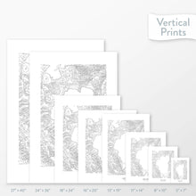 Load image into Gallery viewer, All sizes of Lake Tahoe, California topography vertical prints.
