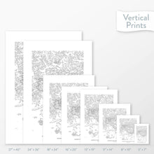 Load image into Gallery viewer, Side-by-side comparison of 8 dimension options for adventure travel art. Prints are decorative topographic maps of Mammoth Cave National Park.
