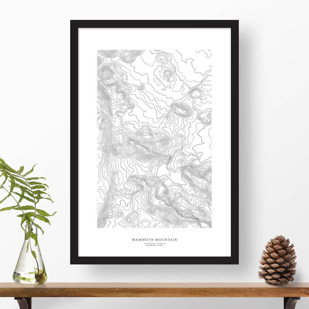 Topographic map of Mammoth Mountain with a black frame.
