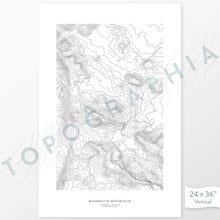 Load image into Gallery viewer, Example art map print of Mammoth Mountain Ski Resort, California. Art uses verticle orientation. Print shows landscape of the area using elevation data. On the artwork is a title and concise info of location and elevation. Custom map decor

