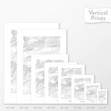 Load image into Gallery viewer, All sizes of Matterhorn, Switzerland topography vertical prints.
